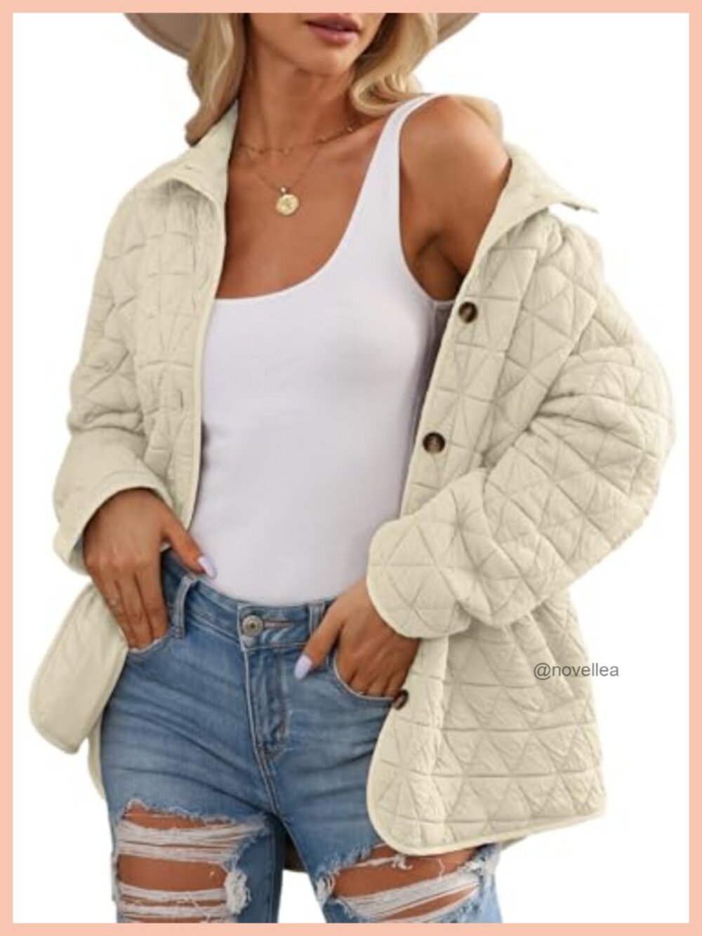 Lightweight Diamond Quilted Jacket Button Down Collared Puffer Coat
